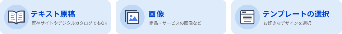 テキスト原稿、画像、テンプレートの選択